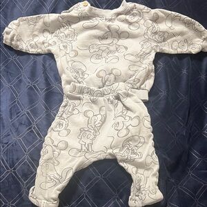 Disney Cream and Gray Mickey Mouse Footed Matching Set